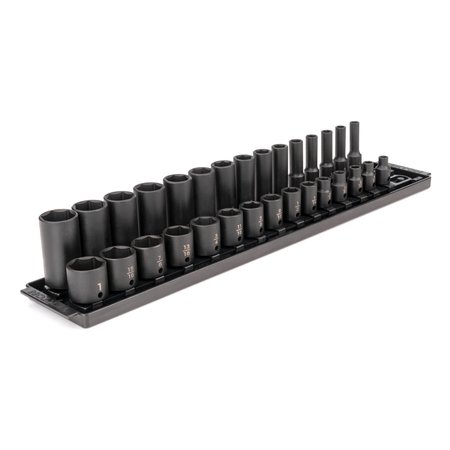 TEKTON 3/8 Inch Drive 6-Point Impact Socket Set with Rails, 30-Piece (1/4-1 in.) SID91210